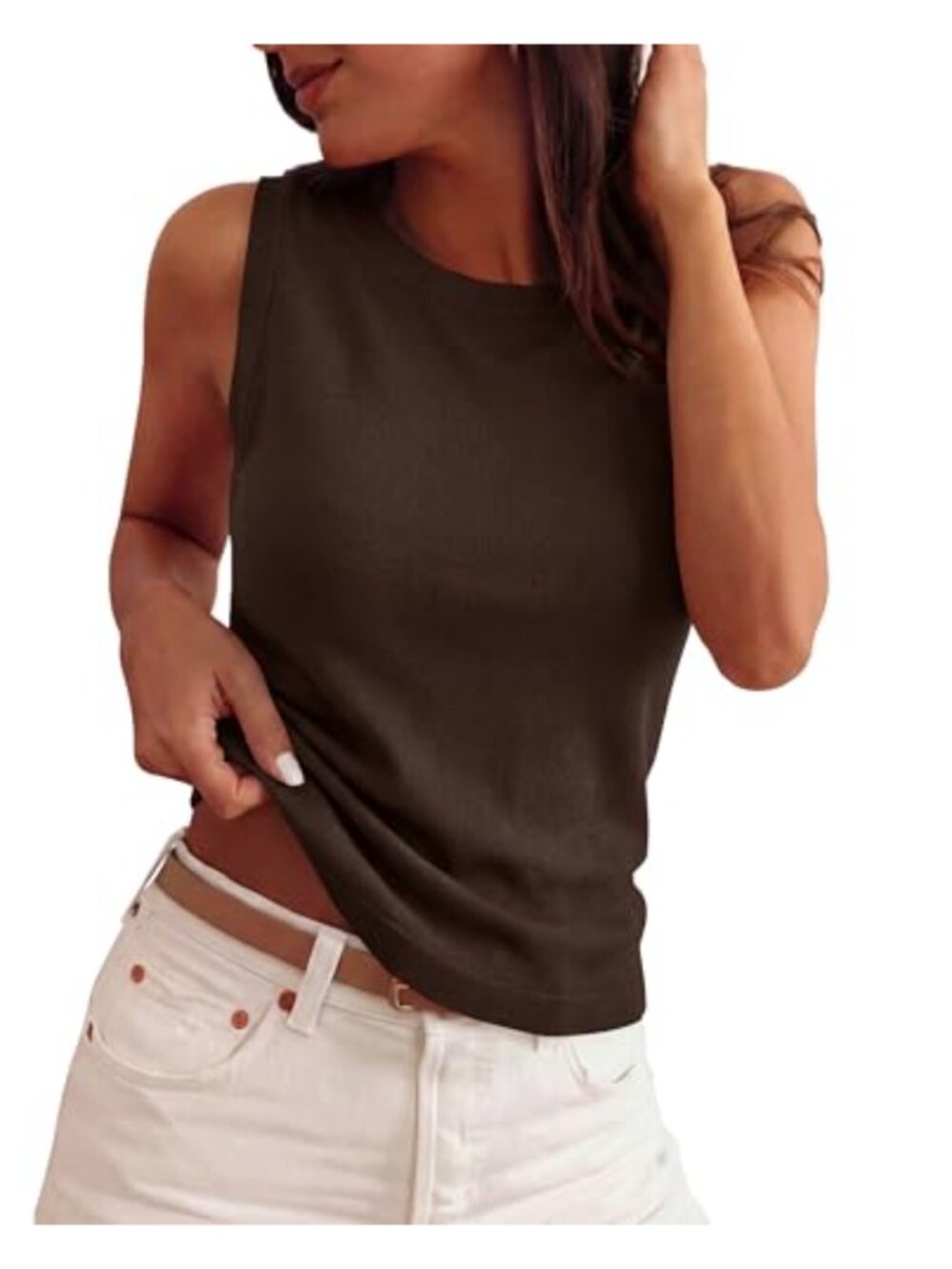 PRETTYGARDEN Women's Sleeveless Sweater Tank Top Ribbed Knit Crew Neck